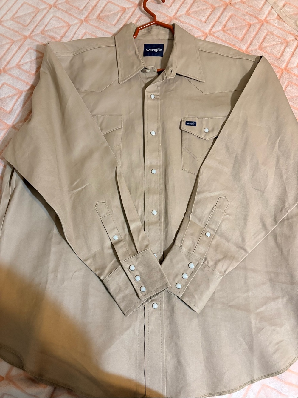 Wrangler Men's Beige Western-Style Pearl Snap Shirt